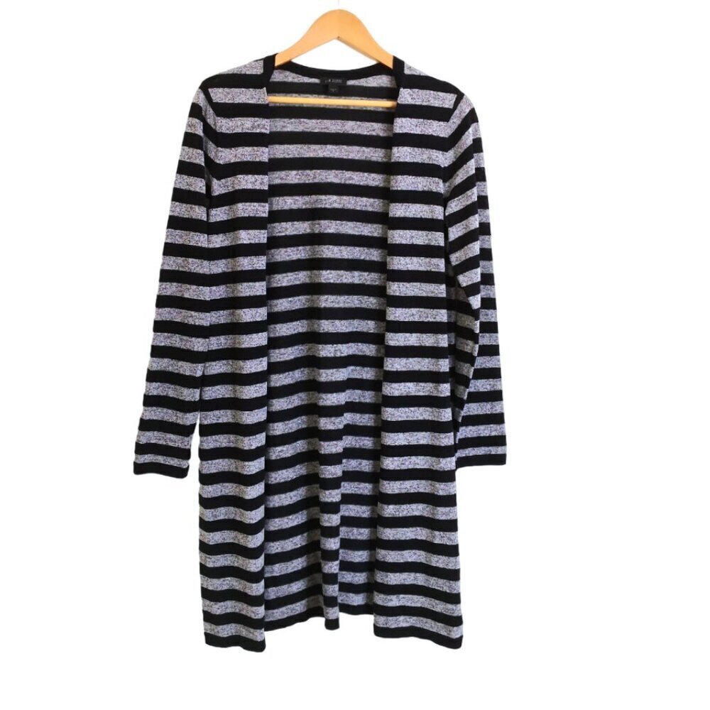 NWOT J. Jill Wearever Cotton Blend Stripe Longline Duster Cardigan Black/Gray S